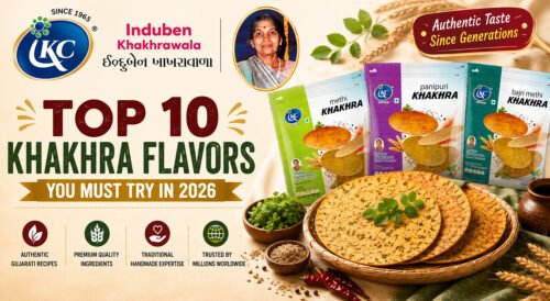 Top 10 Khakhra Flavors You Must Try in 2026 by Induben Khakhrawala featuring Methi Panipuri and Bajri Methi Khakhra