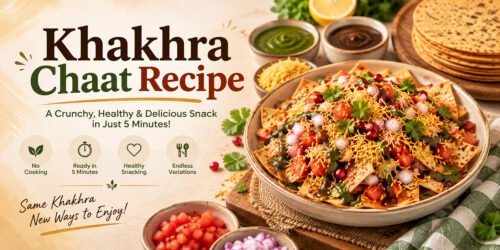 Khakhra chaat topped with onion tomato sev and coriander