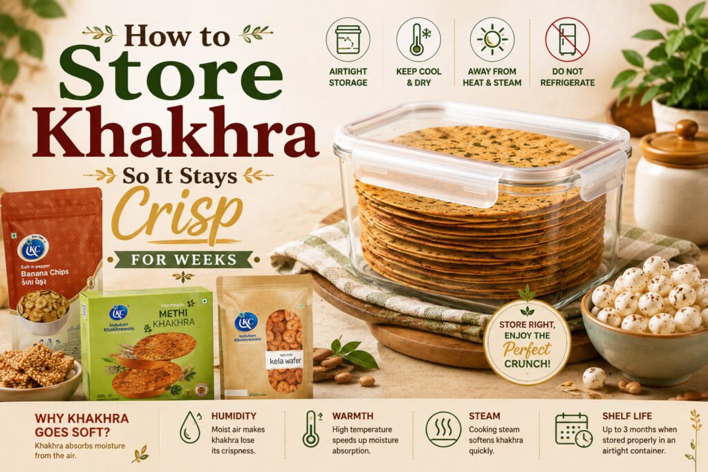 how to store khakhra Induben Khakhrawala | Khakhra Shop Khakhra stored in an airtight container to keep it crisp